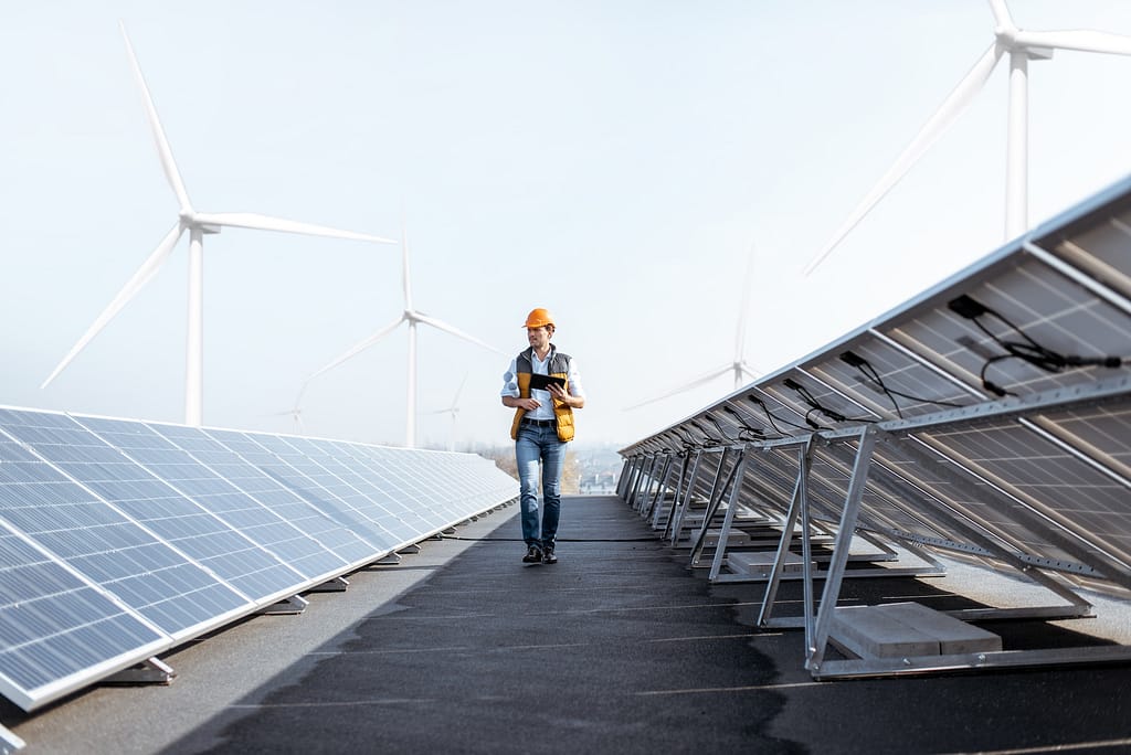 Engineer on a solar power plant